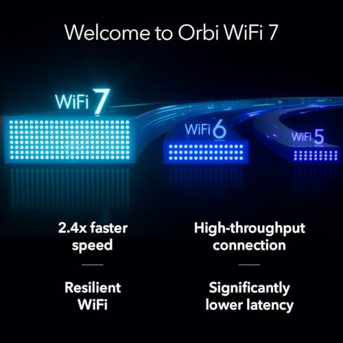 NETGEAR Orbi RBE773 Tri-Band WiFi 7 Mesh System – Router + 2 Extenders, Up to 11Gbps, 2.5Gbps Port
