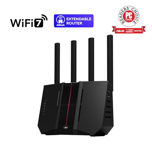 ASUS RT-BE92U BE9700 Tri-Band WiFi 7 Router – 320MHz Bandwidth, 4096-QAM, AiMesh, VPN Support