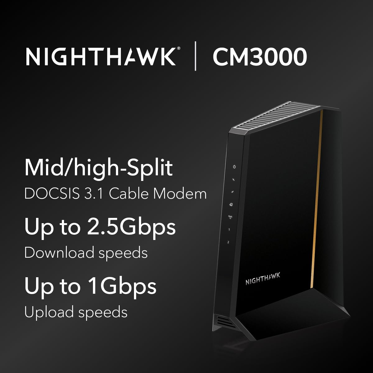 NETGEAR CM3000-1AZNAS DOCSIS 3.1 Mid/High-Split Cable Modem – Up to 2.5Gbps