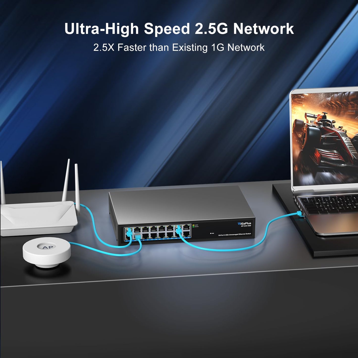 GiGaPlus 16-Port 2.5Gb Unmanaged Ethernet Switch β 16Γ2.5G Base-T, Fanless, Plug-and-Play