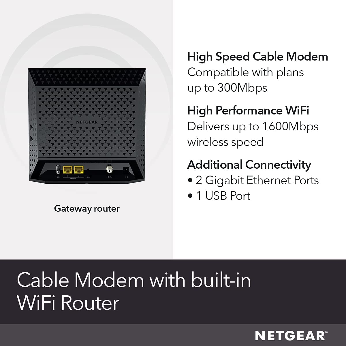 NETGEAR C6250 AC1600 Cable Modem Router Combo – 16x4 DOCSIS 3.0, Renewed