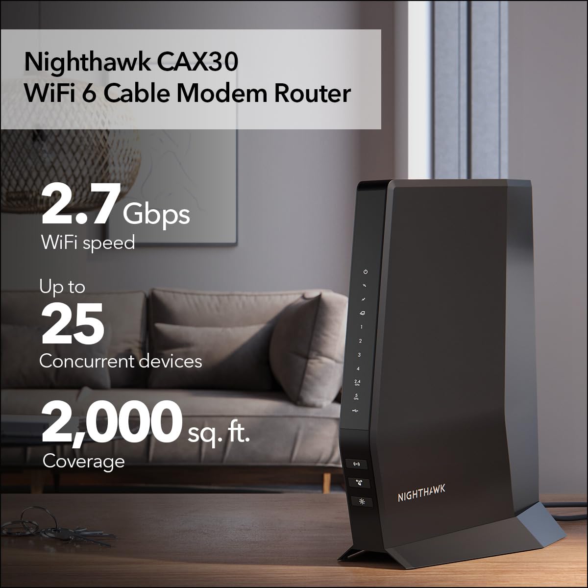 NETGEAR Nighthawk CAX30 DOCSIS 3.1 Modem Router Combo – WiFi 6, AX2700, 2.7 Gbps