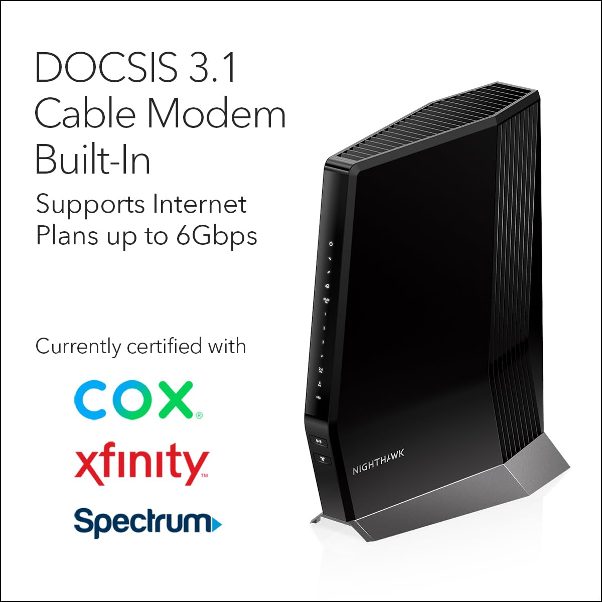 NETGEAR Nighthawk CAX80 Cable Modem WiFi 6 Router Combo – DOCSIS 3.1, AX6000, Up to 6Gbps