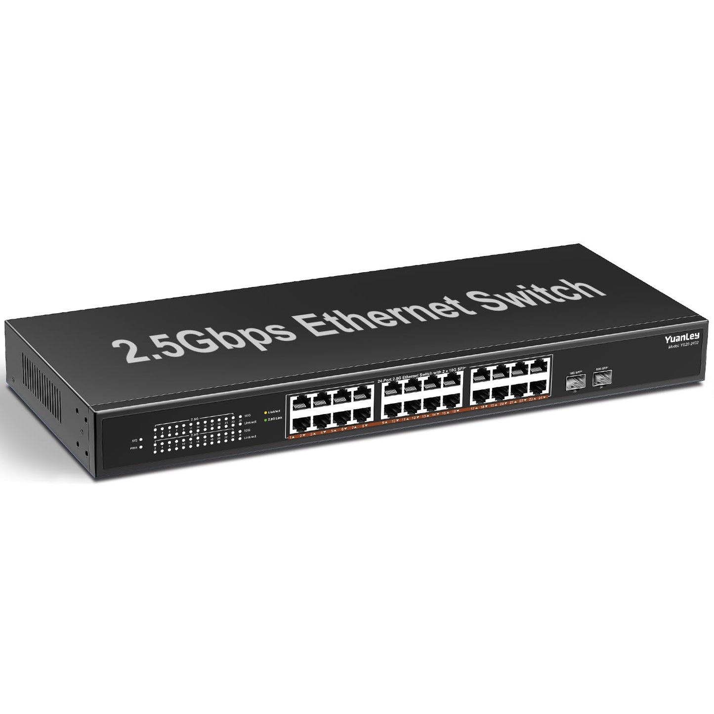 YuanLey 26-Port 2.5Gb Unmanaged Ethernet Switch – 24×2.5G Base-T, 2×10G SFP+, Fanless Metal Case