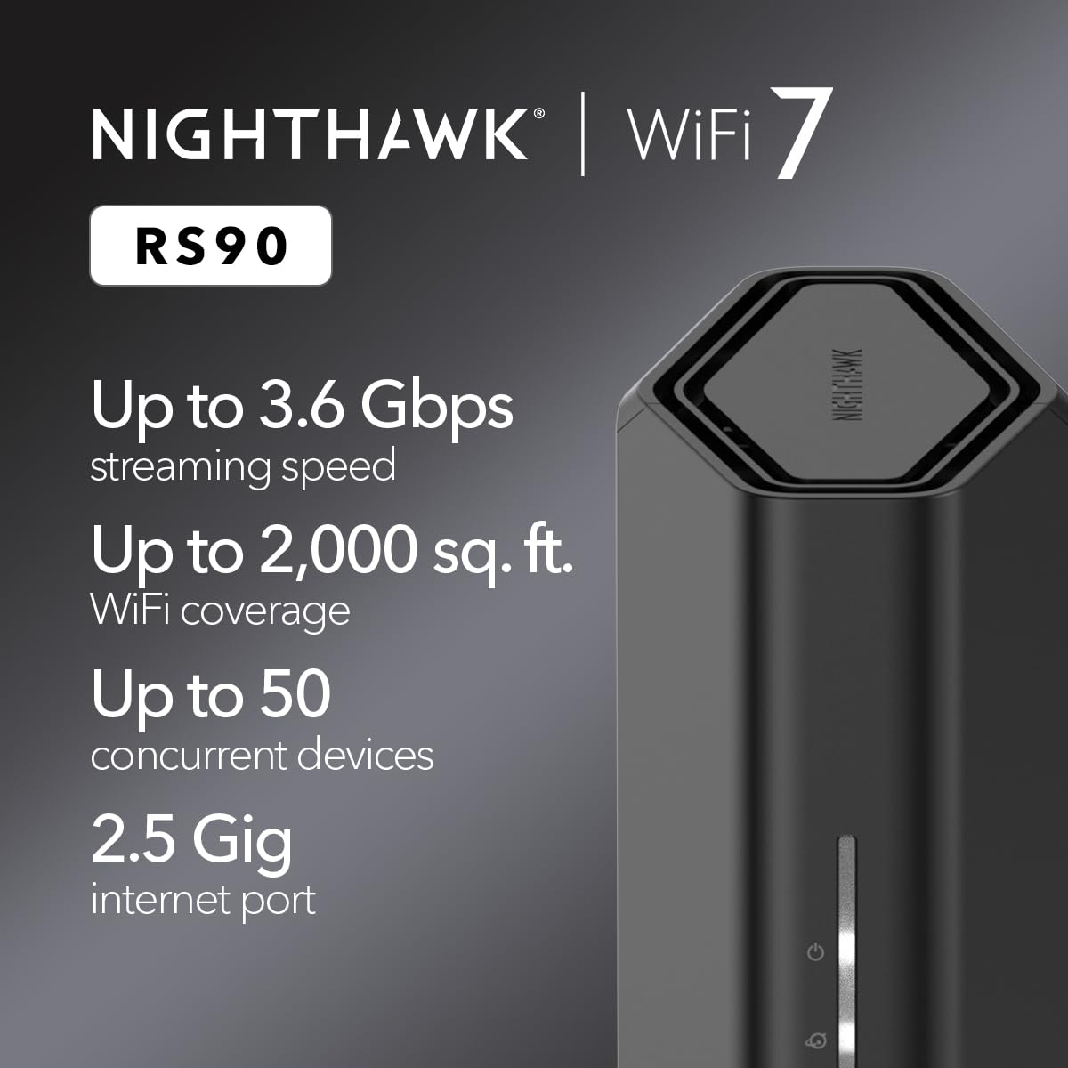 NETGEAR Nighthawk RS90 Dual-Band WiFi 7 Router – BE3600, 2.5Gbps Port, Security