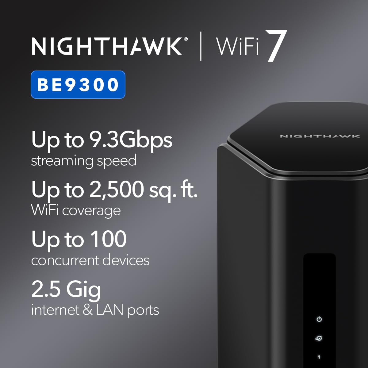 NETGEAR Nighthawk BE9300 WiFi 7 Tri-Band Router – 9.3Gbps, 2.5Gbps Port, USB 3.0