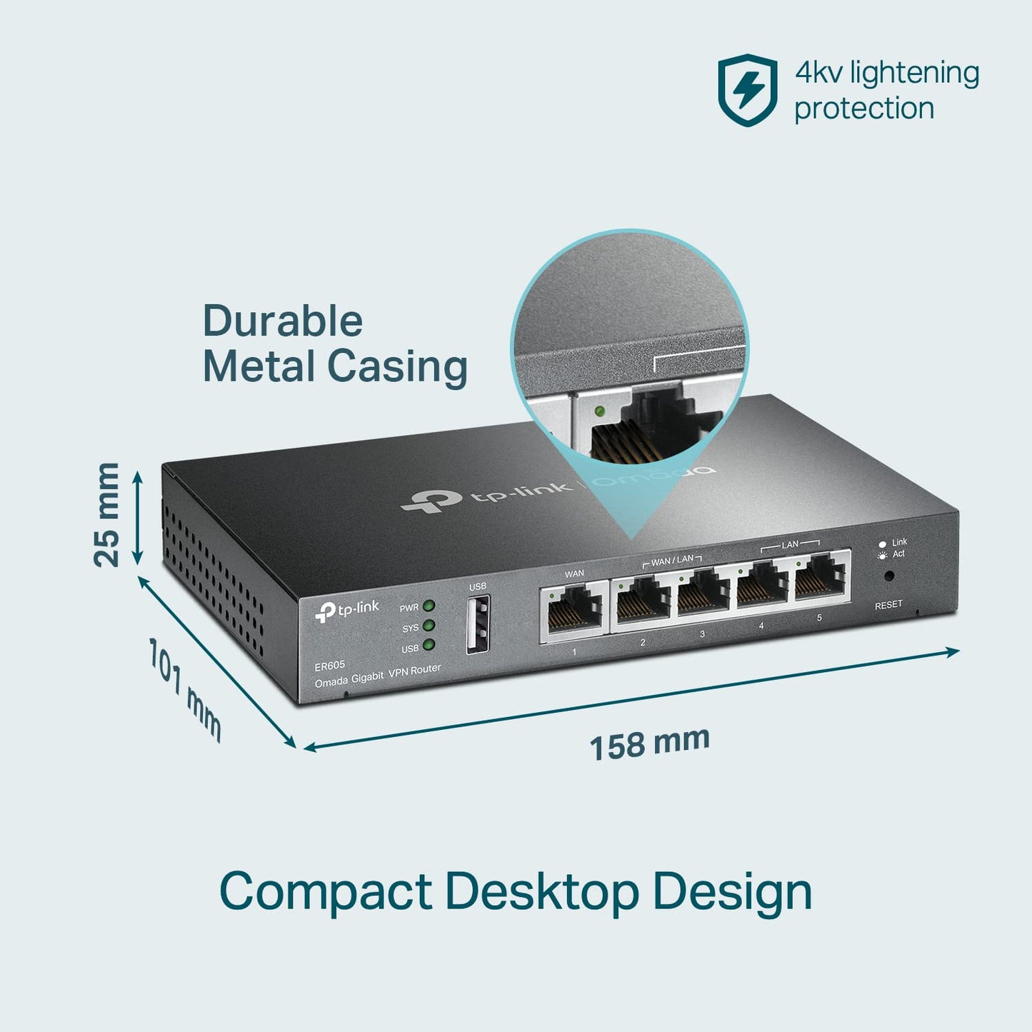 TP-Link ER605 V2 Gigabit VPN Router – 3 WAN Ports, 1 USB WAN, SPI Firewall
