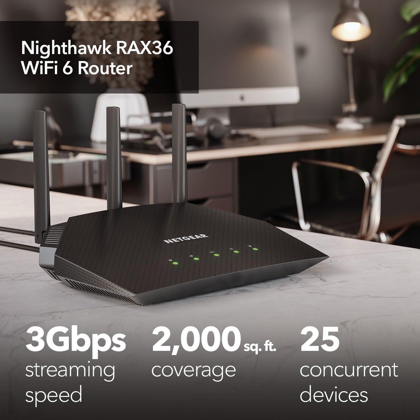NETGEAR Nighthawk RAX36 WiFi 6 Router – AX3000, Dual-Band, USB 3.0, Gigabit