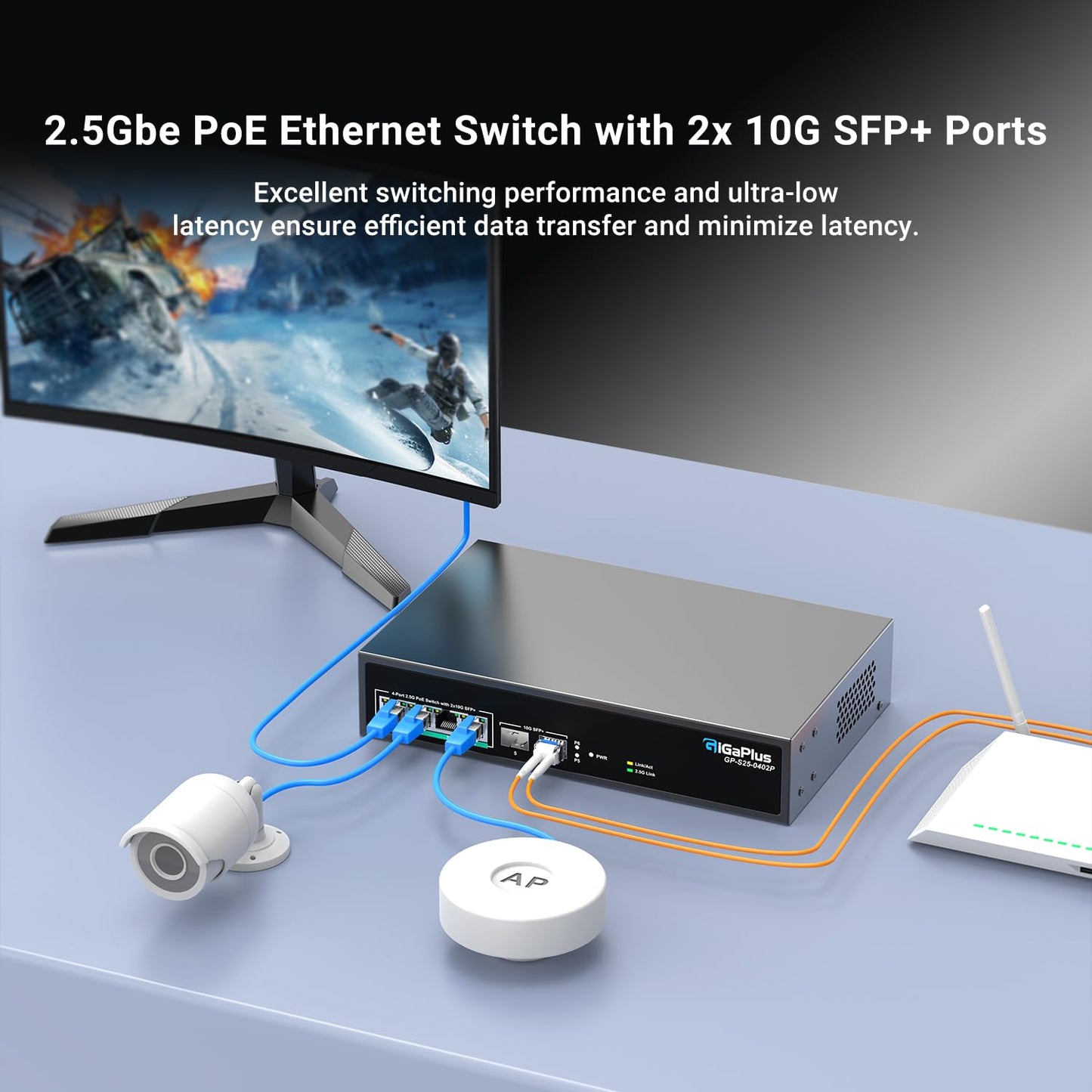 GigaPlus 6-Port 2.5Gb PoE Switch โ 4ร2.5G PoE+, 2ร10G SFP+ Uplink, Unmanaged
