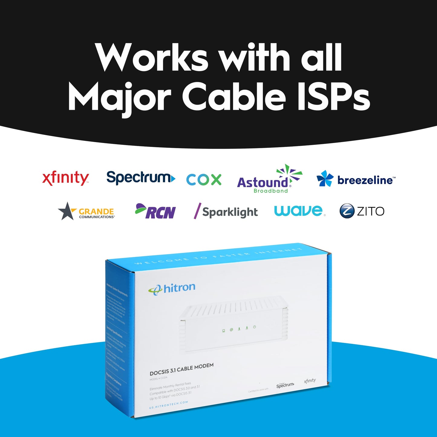 Hitron CODA DOCSIS 3.1 Cable Modem – Up to 1Gbps, Requires Separate WiFi Router