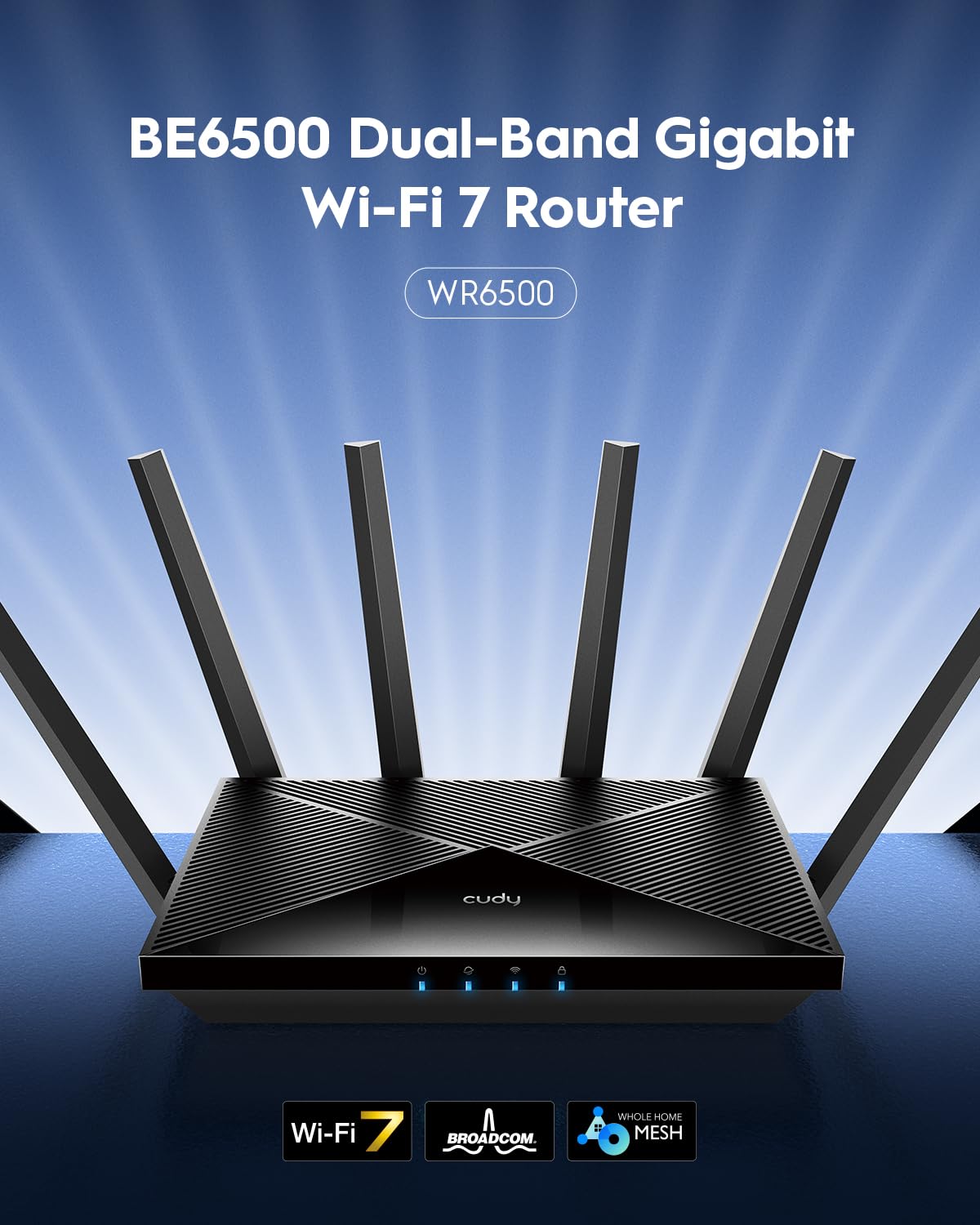 Cudy BE6500 WiFi 7 Dual-Band Gigabit Gaming Router – 6500Mbps, VPN Client/Server, Quad-Core CPU, Model WR6500