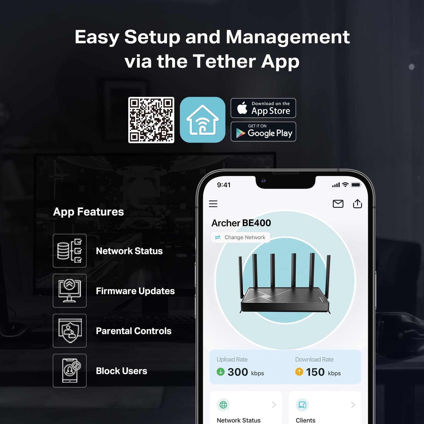 TP-Link Archer BE6500 BE400 Dual-Band WiFi 7 Router โ Dual 2.5Gbps Ports, USB 3.0