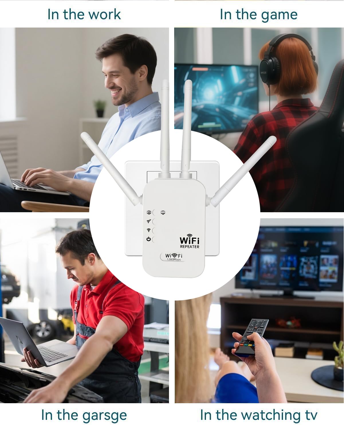 300Mbps Dual-Band WiFi Extender – Coverage up to 10,000 sq ft, Supports 65 Devices, White