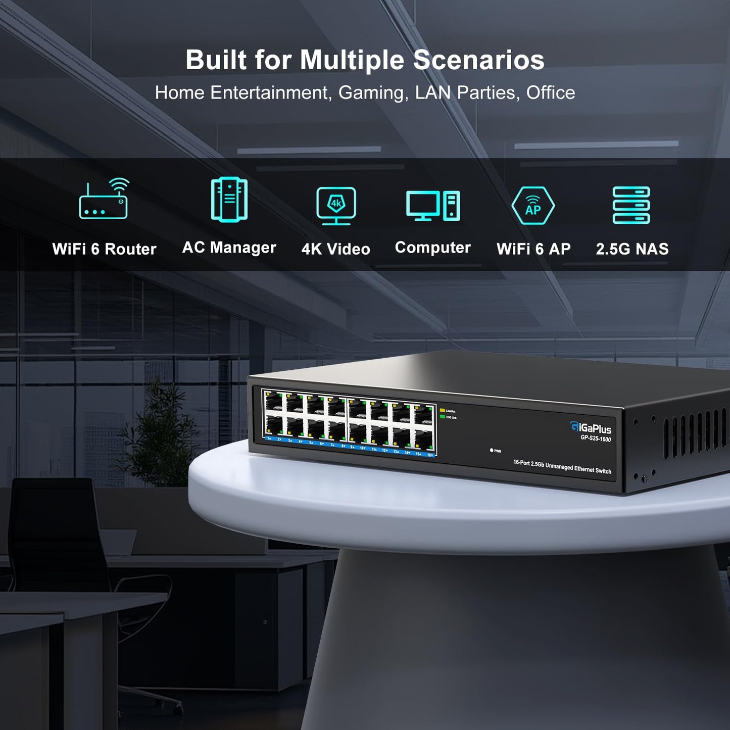 GiGaPlus 16-Port 2.5Gb Unmanaged Ethernet Switch β 16Γ2.5G Base-T, Fanless, Plug-and-Play
