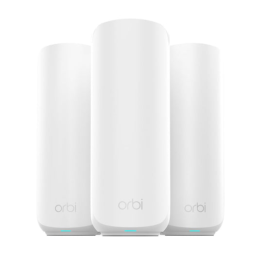 NETGEAR Orbi RBE373 Dual-Band WiFi 7 Mesh System – Router + 2 Extenders, BE5000, Up to 5Gbps, 2.5Gbps Port