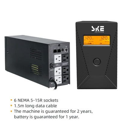 SKE 600VA/360W UPS Battery Backup & Surge Protector – Uninterruptible Power Supply