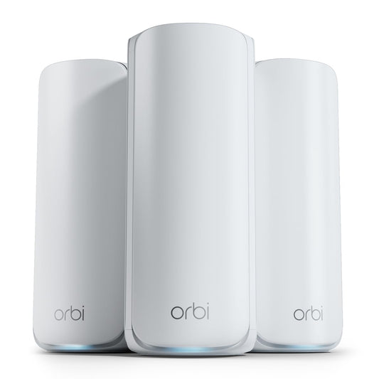 NETGEAR Orbi RBE773 Tri-Band WiFi 7 Mesh System – Router + 2 Extenders, Up to 11Gbps, 2.5Gbps Port