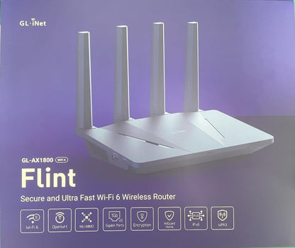 GL.iNet GL-AX1800 Flint WiFi 6 Router – Dual-Band, Gigabit, 5×1G Ports, Supports OpenVPN & WireGuard