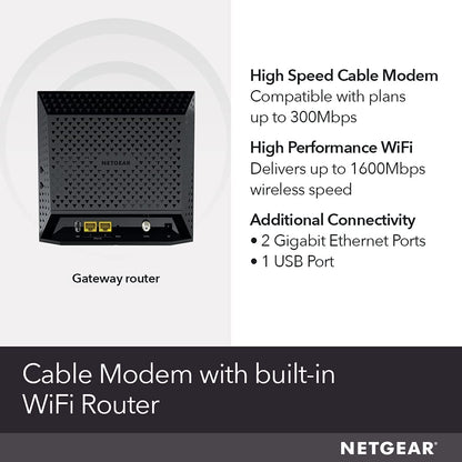 NETGEAR C6250 AC1600 Cable Modem Router Combo – 16x4 DOCSIS 3.0, Renewed