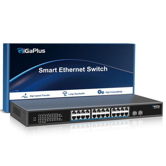 GiGaPlus 26-Port 2.5Gb Ethernet Switch – 24×2.5G Base-T, 2×10G SFP+, Unmanaged, Fanless, Plug-and-Play