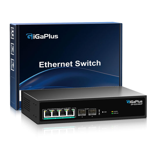 GigaPlus 6-Port 2.5Gb PoE Switch – 4×2.5G PoE+, 2×10G SFP+ Uplink, Unmanaged