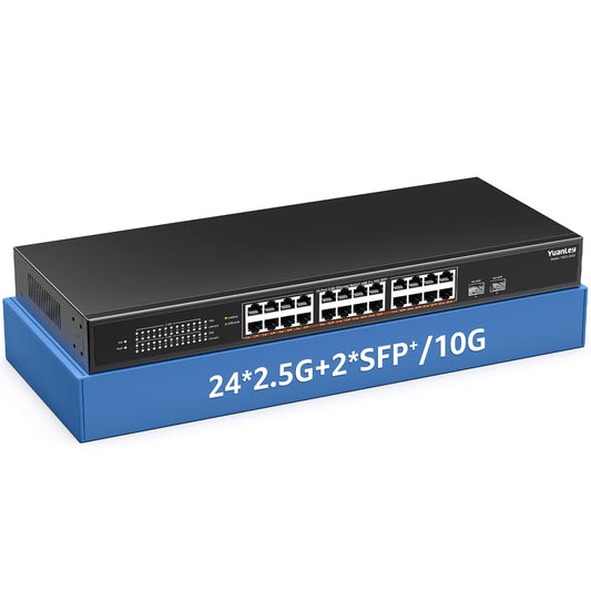 YuanLey 26-Port 2.5Gb Unmanaged Ethernet Switch – 24×2.5G Base-T, 2×10G SFP+, Fanless Metal Case