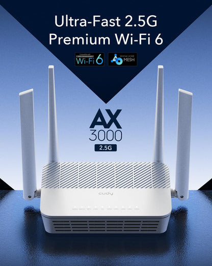 Cudy AX3000 WiFi 6 Mesh Router – Dual-Band, 2.5Gbps WAN, 4×Gigabit LAN, MU-MIMO, VPN Support