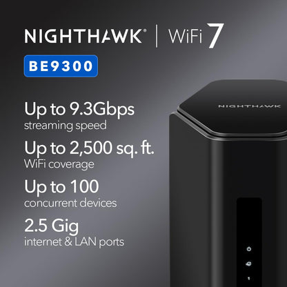 NETGEAR Nighthawk BE9300 WiFi 7 Tri-Band Router – 9.3Gbps, 2.5Gbps Port, USB 3.0