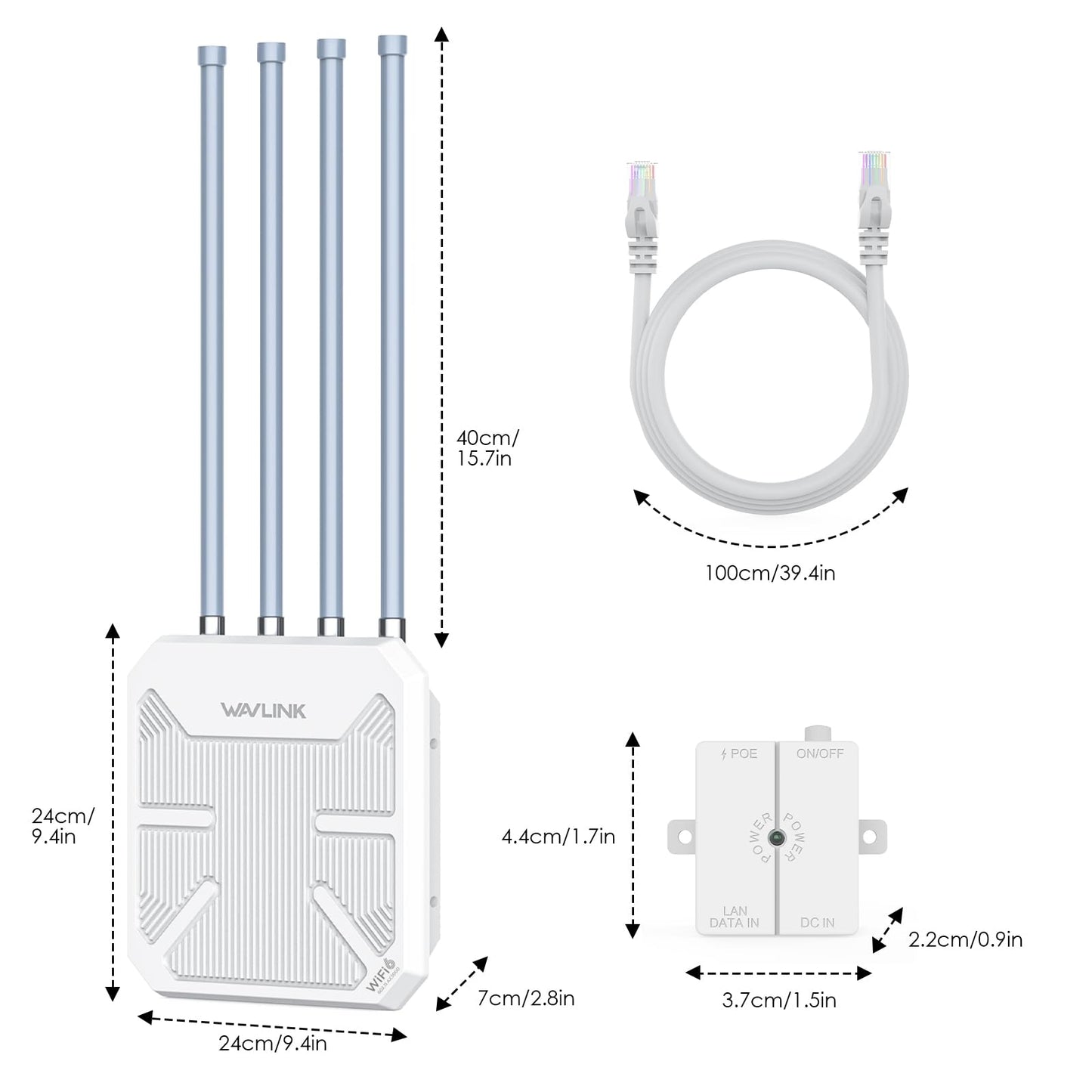 WAVLINK AX3000 Outdoor WiFi 6 Extender – Long Range, Active PoE, IP67, 4×8dBi Antennas
