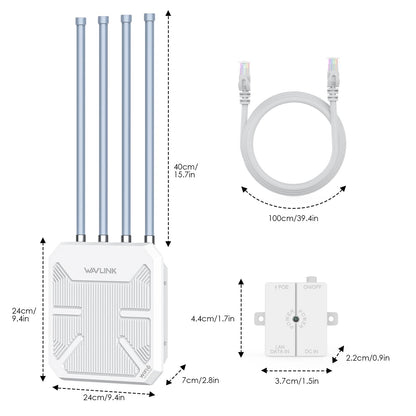 WAVLINK AX3000 Outdoor WiFi 6 Extender – Long Range, Active PoE, IP67, 4×8dBi Antennas