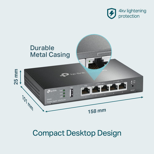 TP-Link ER605 V2 Gigabit VPN Router – 3 WAN Ports, 1 USB WAN, SPI Firewall