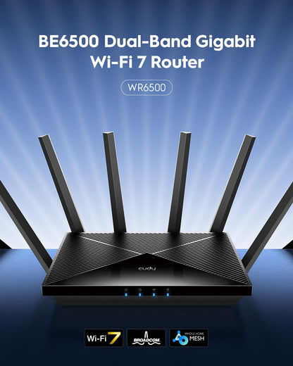 Cudy BE6500 WiFi 7 Dual-Band Gigabit Gaming Router – 6500Mbps, VPN Client/Server, Quad-Core CPU, Model WR6500