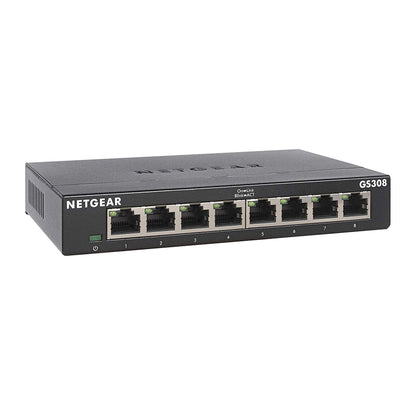 NETGEAR GS308 8-Port Gigabit Ethernet Switch – Unmanaged, Plug-and-Play, Desktop/Wall Mount