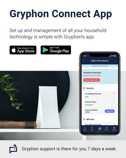 Gryphon Tower Mesh WiFi Router 2-Pack – Tri-Band, 3Gbps, 6000 Sq Ft Coverage, Parental Controls, Firewall